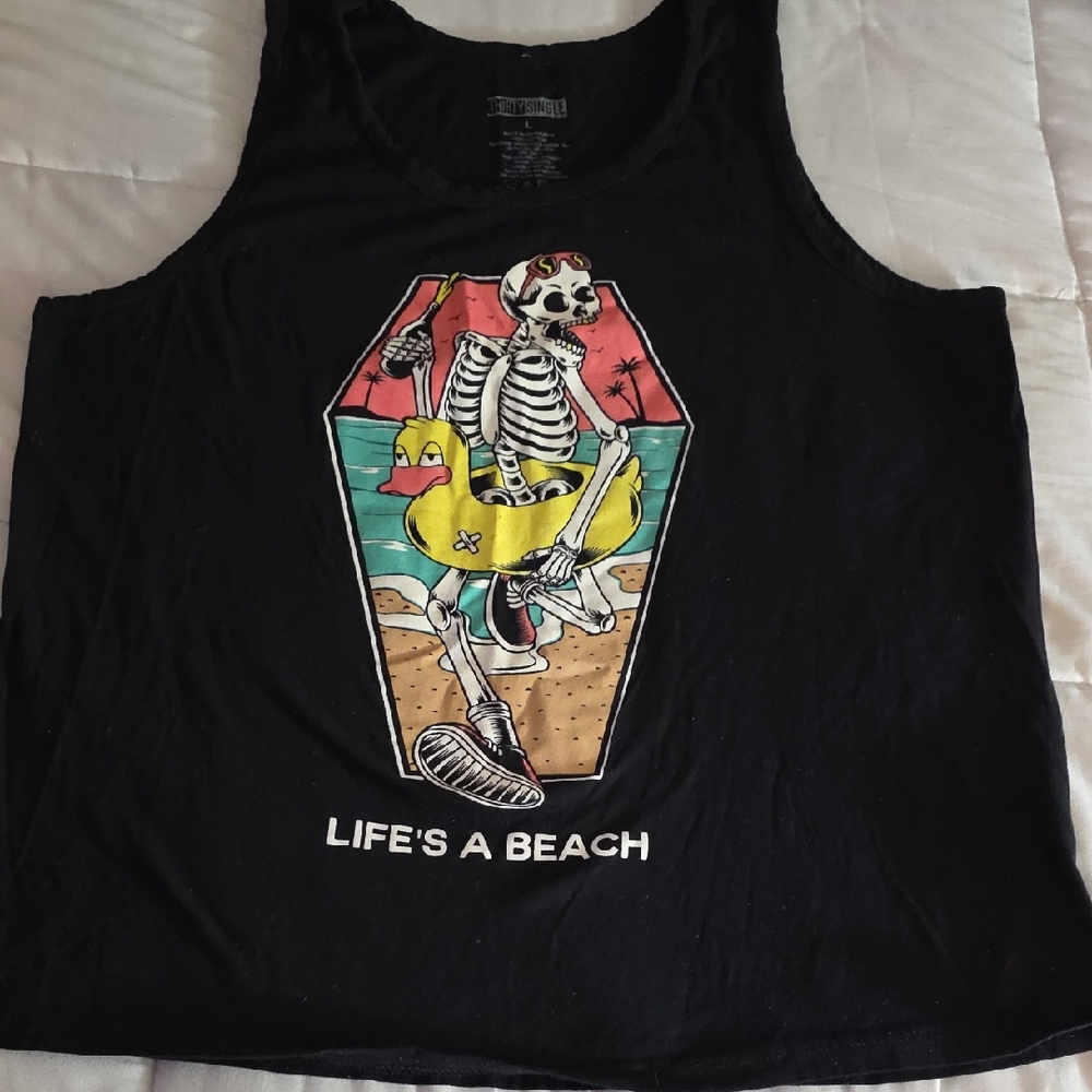 Life's a Beach Black Graphic Tank Top Size L